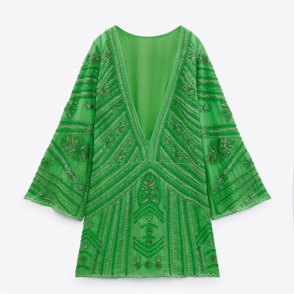 Zara Beaded Tunic Dress  Green Size Small-Medium - Picture 12 of 16